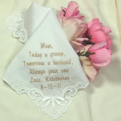 Wedding Gift Handkerchief Embroidered Venice Lace..