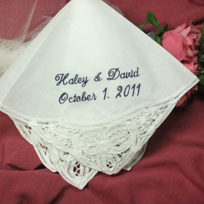 Wedding Hanky Personalized With Belgian Lace