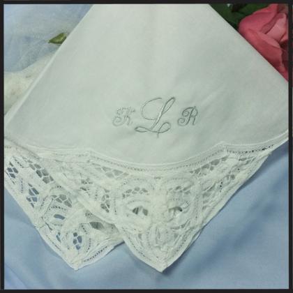 Wedding Hanky Personalized With Belgian Lace..