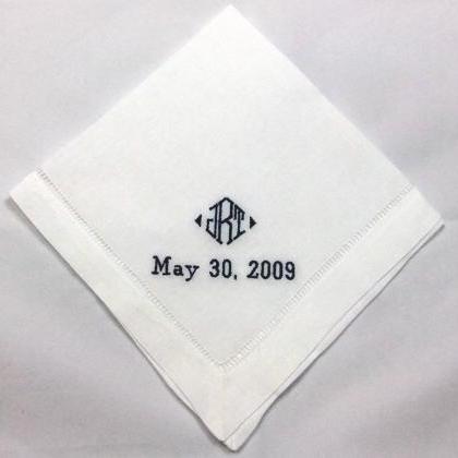 Linen Mans Wedding Handkerchief Embroidered..