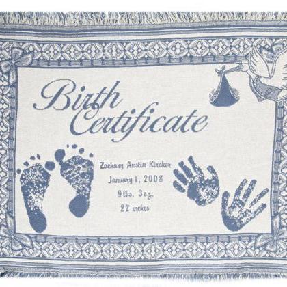 Personalized Blue Baby Blanket Birth Certificate..