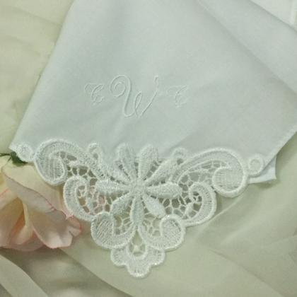Embroidered Wedding Handkerchief With Daisy Venice..