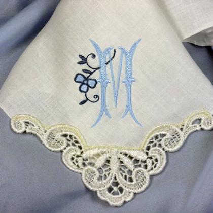 Monogrammed Handkerchief Created In Ivory Linen..