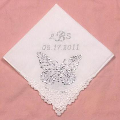 Lace Embroidered Wedding Hankie With Butterfly..