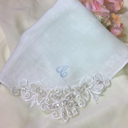 Personalized Linen Wedding Handkerchief Couture..