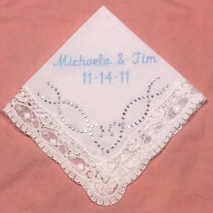 Something Blue Wedding Handkerchief With Crystal..
