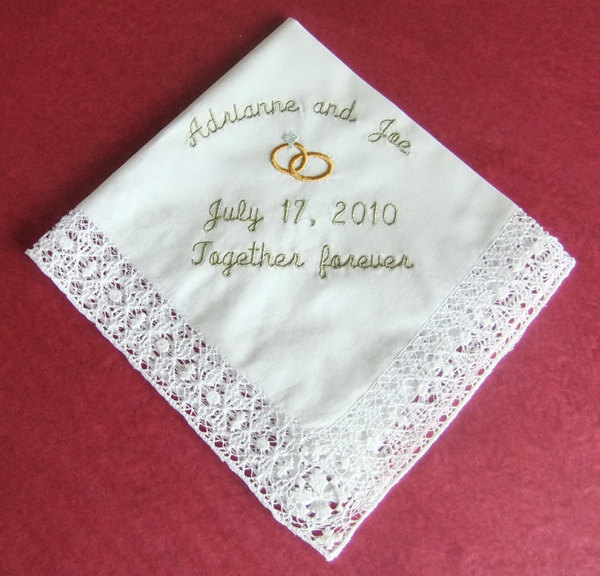 Personalized Wedding Gift Hankie Handkerchief Embroidered Cotton 8152