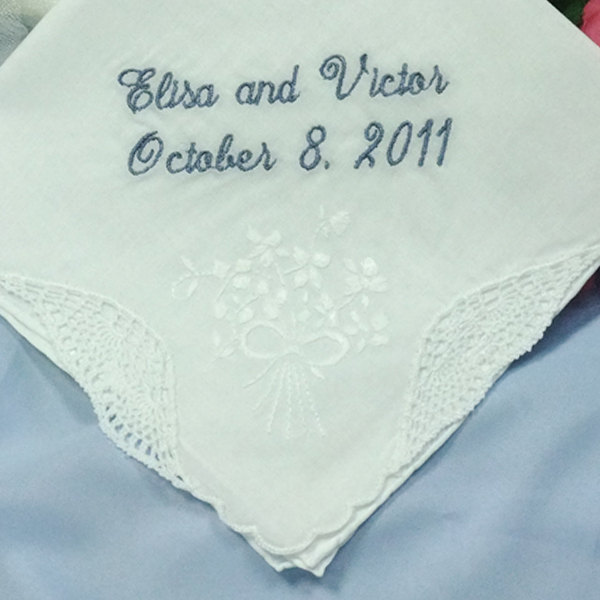 Something Blue Handkerchief For Bride Gift Personalized