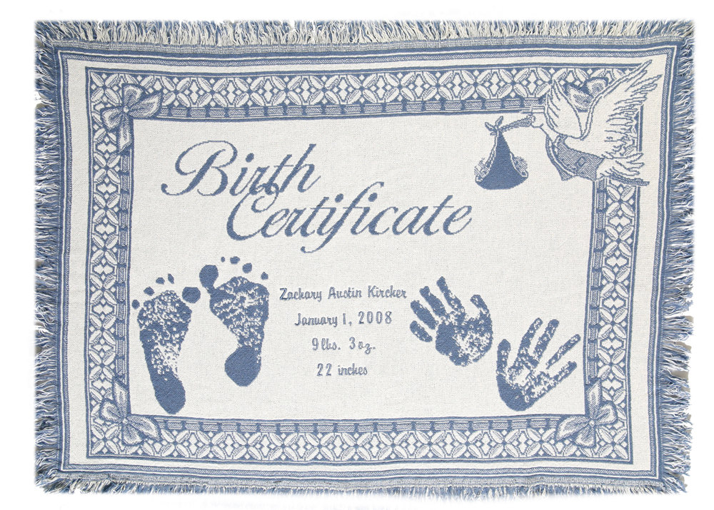 Personalized Blue Baby Blanket Birth Certificate Embroidered