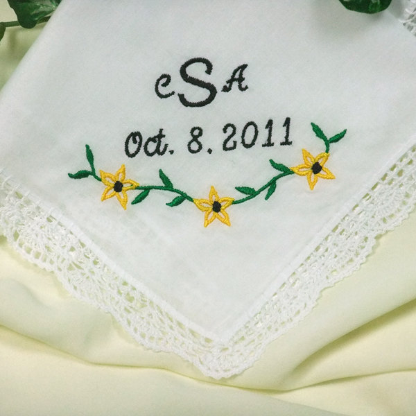 Hankie Embroidered With Yellow Daisy Flower Swag For Your Wedding