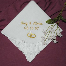 Personalized Wedding Handkerchief Belgian Bridal Lace Embroidered