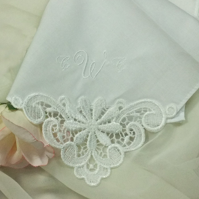 Embroidered Wedding Handkerchief With Daisy Venice Lace 9301c