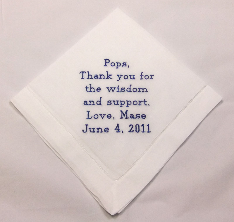 Father Of Bride Gift Wedding Handkerchief Embroidered Personalized Product No. Hm403