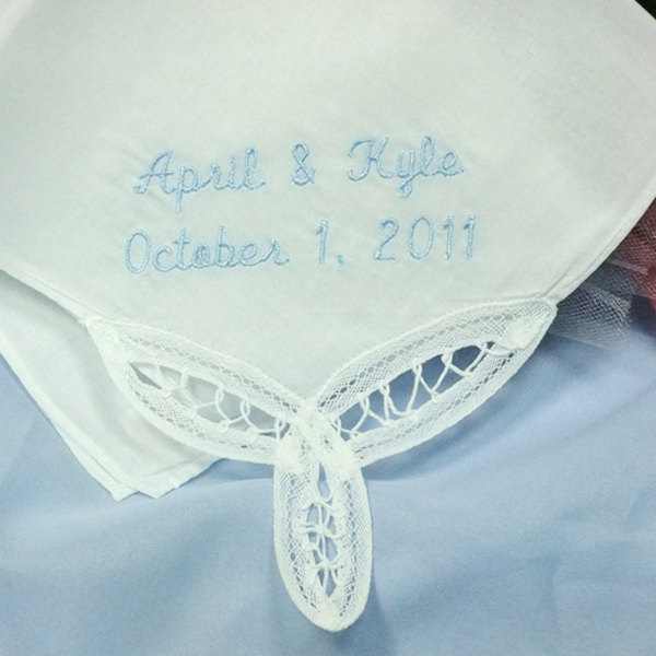 Monogrammed Something Blue Handkerchief For Bride