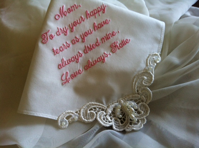 Personalized Ivory Handkerchief For Your Wedding, Bride, Mother Of Groom & Bride H9501i