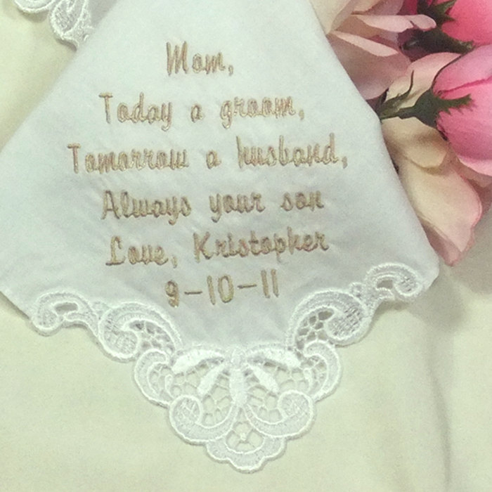 Wedding Handkerchief Personalized Embroidered Venice Lace All Corners Ivory