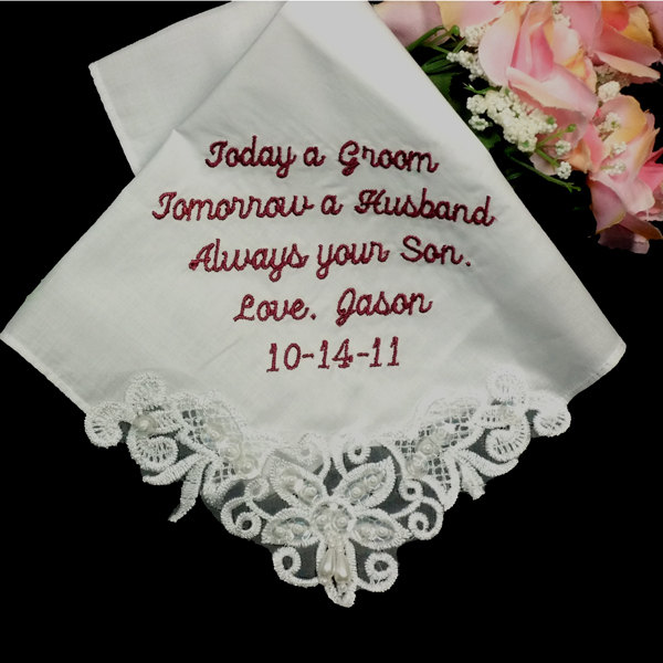 Couture Wedding Hanky Personalized White Cotton Bridal Handkerchief