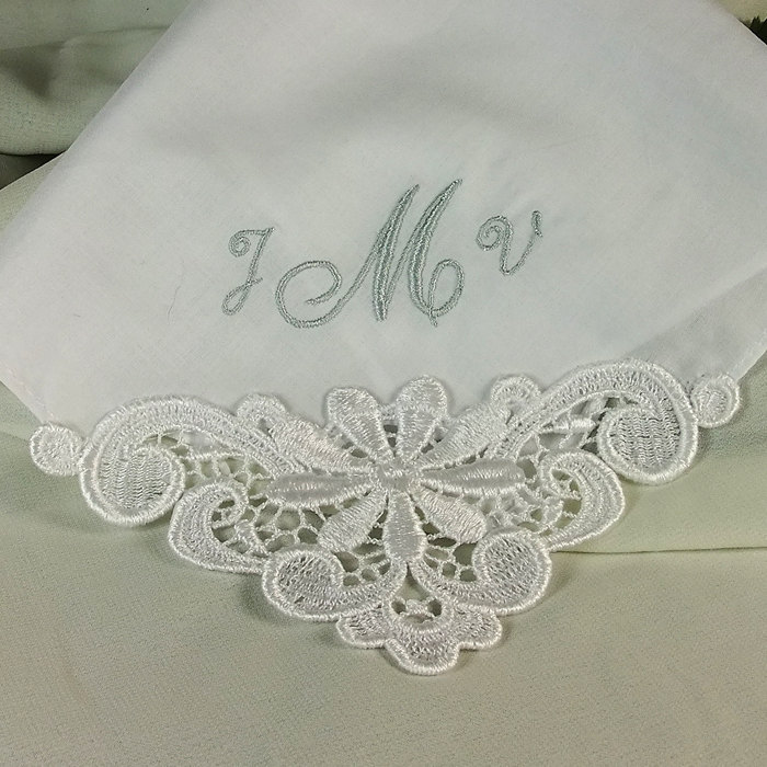 Monogram Wedding Hankerchief Personalized Embroidered Cotton Bridal 9301c