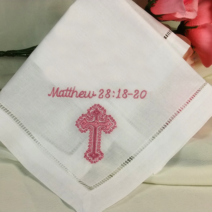 Gifts For Baptismal - Embroidered Christening Handkerchief Keepsake Gift