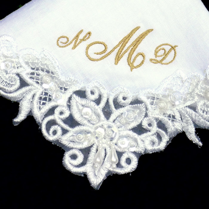 Gold Wedding Mother Of The Bride Hankie Embroidered Personalized In Linen