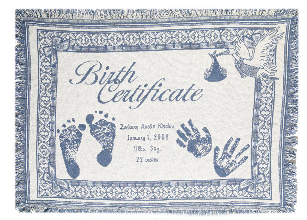 Blue Baby Blanket Personalized Birth Certificate Embroidered